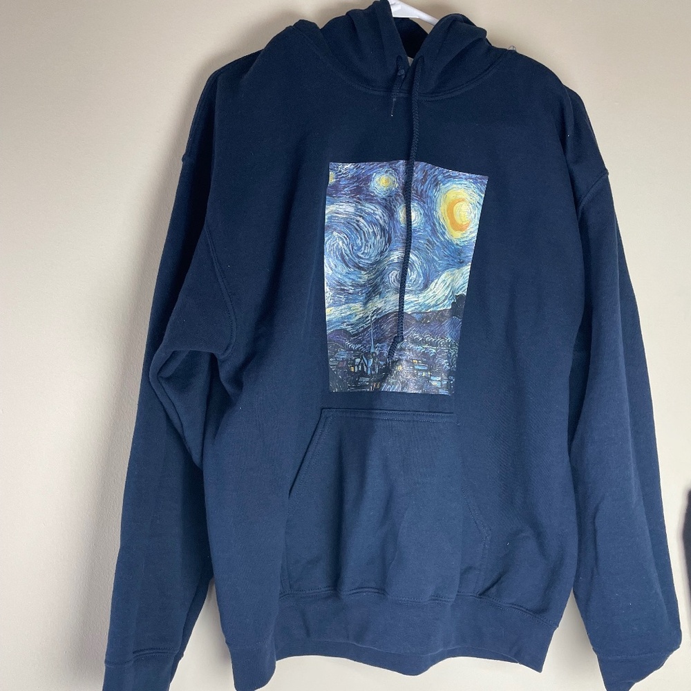 The Starry Night Vincent Van Gogh Women’s  Large Blue Pullover Hoodie Sweatshirt